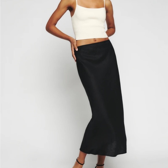Reformation Layla Silk Skirt Black - Picture 2 of 6